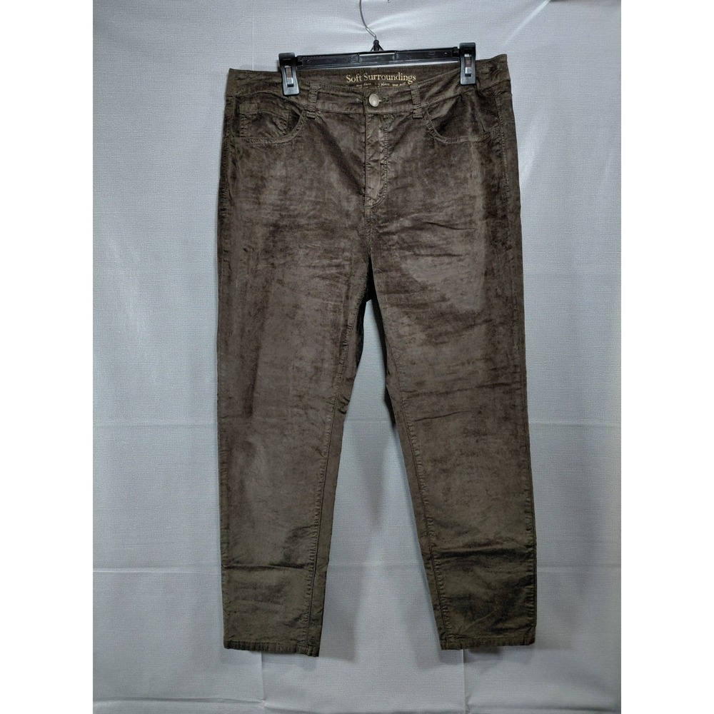 Soft Surroundings Straight Leg Velveteen Pants Women's 14P Green Mid Rise